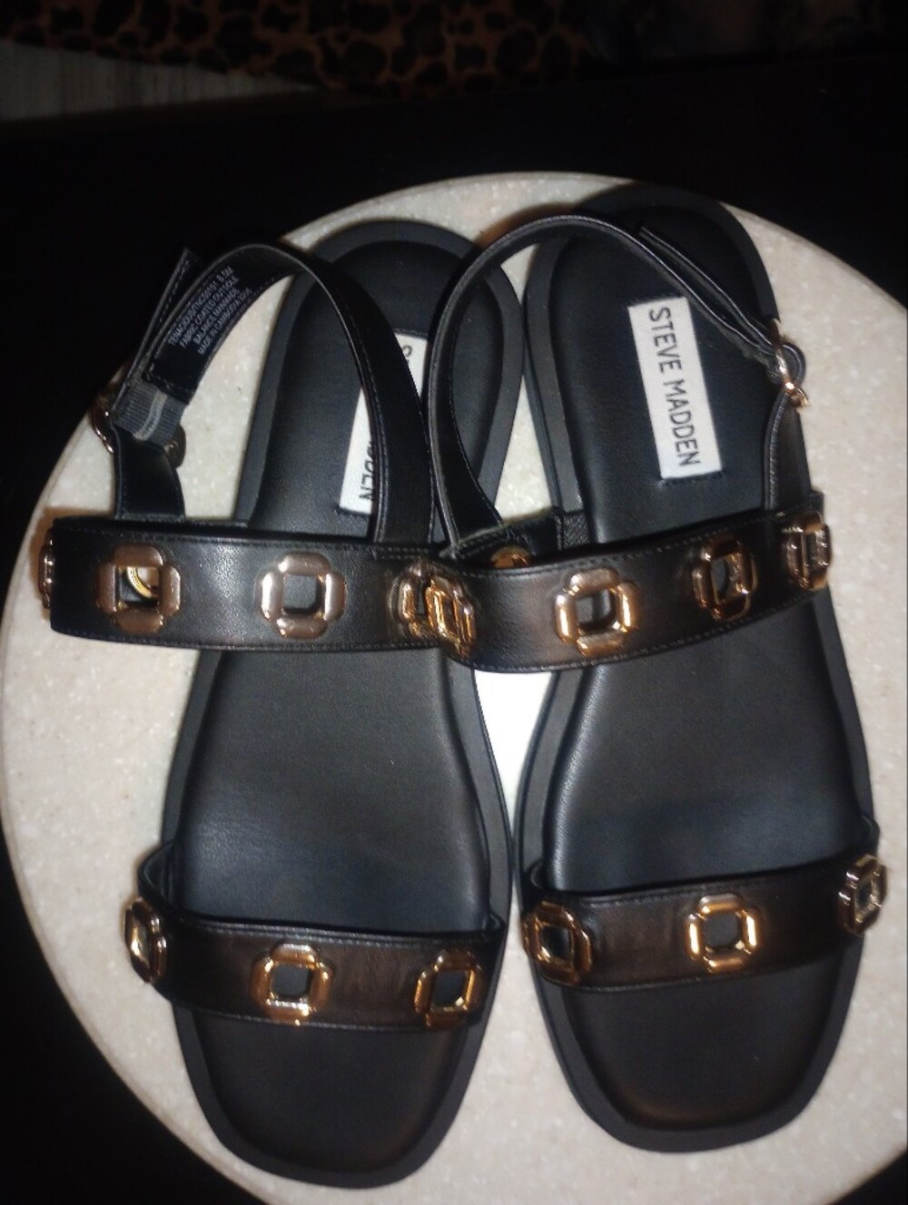 Steve Madden Black Sandals with Gold Accents
